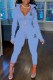 Sky Blue Fashion Casual Print Letter Zipper Collar Long Sleeve Two Pieces