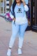 Light Blue Fashion Casual Gradual Change Print Letter Hooded Collar Long Sleeve Two Pieces