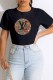 Black Fashion Casual Print Letter O Neck T-Shirts