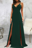 Green Sexy Solid Patchwork Slit Spaghetti Strap Sling Dress Dresses
