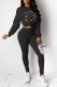 Black Fashion Casual Print Patchwork Letter O Neck Long Sleeve Two Pieces