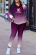 Purple Fashion Casual Gradual Change Print Letter Hooded Collar Long Sleeve Two Pieces