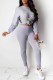 Grey Fashion Casual Print Patchwork Letter O Neck Long Sleeve Two Pieces