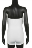 White Sexy Casual Solid Patchwork Feathers Backless Strapless Skinny Romper