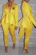 Yellow Fashion Elegant Print Letter V Neck Long Sleeve Two Pieces