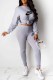 Grey Fashion Casual Print Letter O Neck Long Sleeve Two Pieces