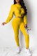 Yellow Fashion Casual Print Letter O Neck Long Sleeve Two Pieces