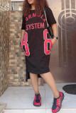 White Fashion Casual Letter Print Slit O Neck Short Sleeve Dress