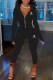 Black Fashion Casual Print Letter Zipper Collar Long Sleeve Two Pieces