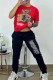 Red Fashion Casual Character Letter O Neck Short Sleeve Two Pieces