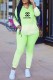 Light Green Fashion Casual Gradual Change Print Letter Hooded Collar Long Sleeve Two Pieces
