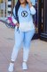 Light Blue Fashion Casual Gradual Change Print Letter Hooded Collar Long Sleeve Two Pieces