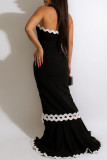 Black Sexy Solid Hollowed Out Patchwork Backless Slit Strapless Evening Dress