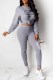 Grey Fashion Casual Print Letter O Neck Long Sleeve Two Pieces