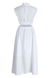 Pink Fashion Casual Solid Hollowed Out Turtleneck Sleeveless Dress
