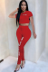 Red Casual Fashion Cap Sleeve Short Sleeves O neck Ankle-Length Patchwork Print