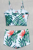 Green Sexy Print Bandage Hollowed Out Patchwork Stringy Selvedge Swimwears