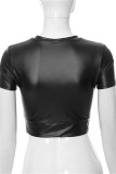 Black Fashion Casual Solid Patchwork O Neck Tops