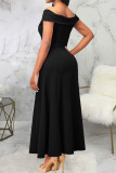 Black Sexy Solid Patchwork Off the Shoulder Long Dress Dresses