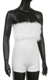 White Sexy Casual Solid Patchwork Feathers Backless Strapless Skinny Romper