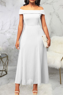 White Sexy Solid Patchwork Off the Shoulder Long Dress Dresses