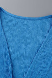Lake Blue Sexy Solid Bandage Patchwork V Neck Long Sleeve Two Pieces