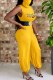 Yellow Fashion Casual Letter Hot Drill Scarf Collar Loose Jumpsuits(Without Belt)