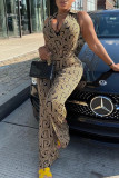 Multicolor Fashion Casual Print Patchwork V Neck Regular Jumpsuits
