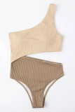 Brown Sexy Solid Patchwork Swimwears