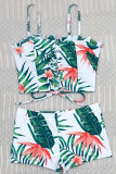 Green Sexy Print Bandage Hollowed Out Patchwork Stringy Selvedge Swimwears