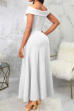 White Sexy Solid Patchwork Off the Shoulder Long Dress Dresses