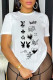 White Fashion Street Print Patchwork O Neck T-Shirts