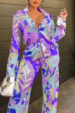 Purple Fashion Casual Character Patchwork Buckle Turndown Collar Long Sleeve Two Pieces