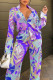 Purple Fashion Casual Character Patchwork Buckle Turndown Collar Long Sleeve Two Pieces