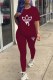 Burgundy Fashion Casual Print Patchwork O Neck Short Sleeve Two Pieces
