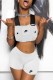 White Fashion Street Print Patchwork Spaghetti Strap Sleeveless Two Pieces