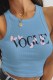 Sky Blue Fashion Sexy Print Letter O Neck Tops