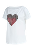 White Red Casual Print Bronzing Patchwork O Neck T-Shirts