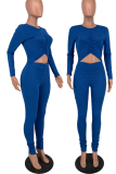 Blue Sexy Solid Hollowed Out Half A Turtleneck Skinny Jumpsuits