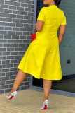 Yellow Casual Solid Patchwork O Neck Straight Rompers