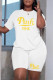 White Fashion Casual Letter Hot Drilling Patchwork O Neck Short Sleeve Plus Size Two Pieces