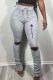 Grey Fashion Casual Print Ripped Letter Speaker Bottoms