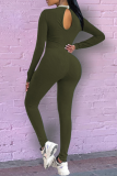 Blue Sexy Solid Hollowed Out Half A Turtleneck Skinny Jumpsuits