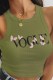 Olive Green Fashion Sexy Print Letter O Neck Tops