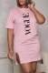 Pink Fashion Casual Print Slit Letter O Neck One Step Skirt Dresses