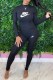 Black Fashion Casual Print Letter O Neck Long Sleeve Two Pieces