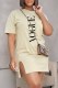 Beige Fashion Casual Print Slit Letter O Neck One Step Skirt Dresses