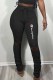 Black Fashion Casual Print Ripped Letter Speaker Bottoms