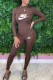Brown Fashion Casual Print Letter O Neck Long Sleeve Two Pieces