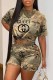 Camouflage Fashion Casual Camouflage Print Letter O Neck Short Sleeve Two Pieces